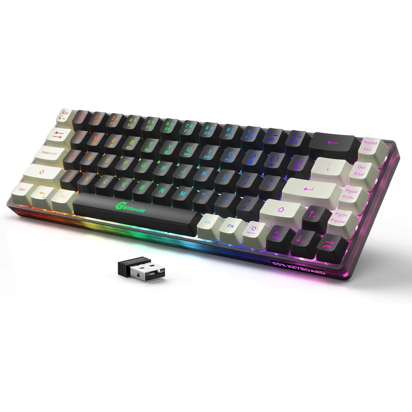 2.4G Wireless Gaming Keyboard Rechargeable Backlit Gaming Keyboard 68 Keys English/Spanish Layout Keyboard for PC