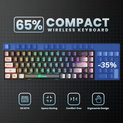 2.4G Wireless Gaming Keyboard Rechargeable Backlit Gaming Keyboard 68 Keys English/Spanish Layout Keyboard for PC
